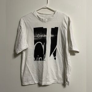 Calvin Klein White Oversized Graphic  Tee